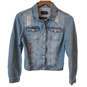 Ci Sono Denim Distressed Jean Jacket y2k Girls Streetwear Vintage Look Large
